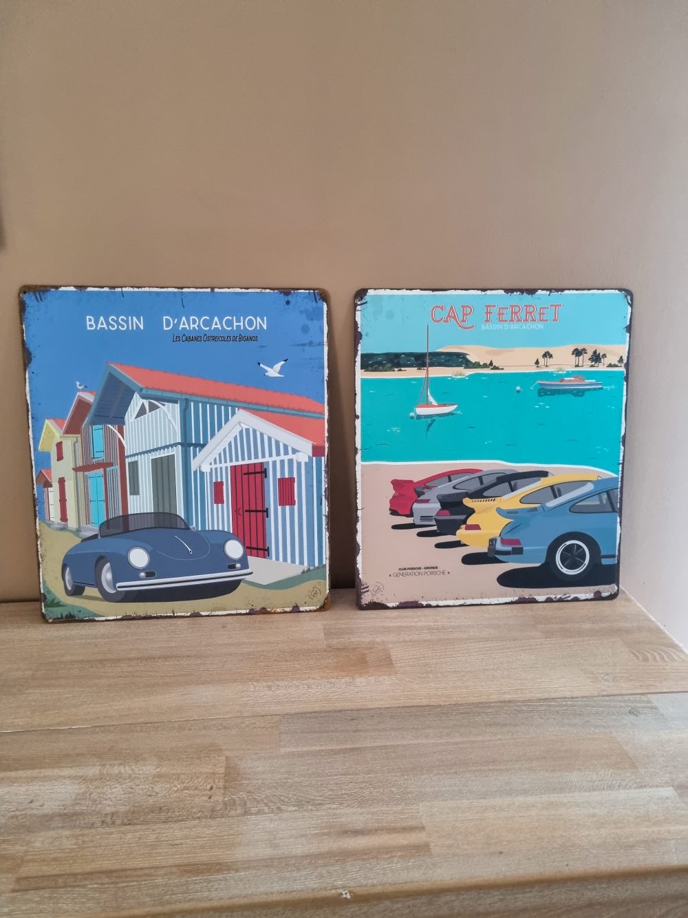 Plaque Métal Vintage Porsche 356 sur le Théme du Bassin D'Arcachon