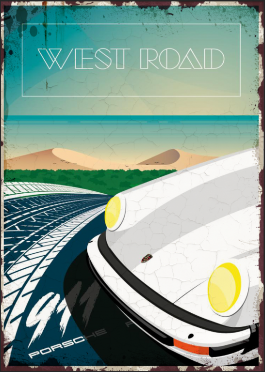 Plaque métal Garage déco vintage " Porsche West Road"