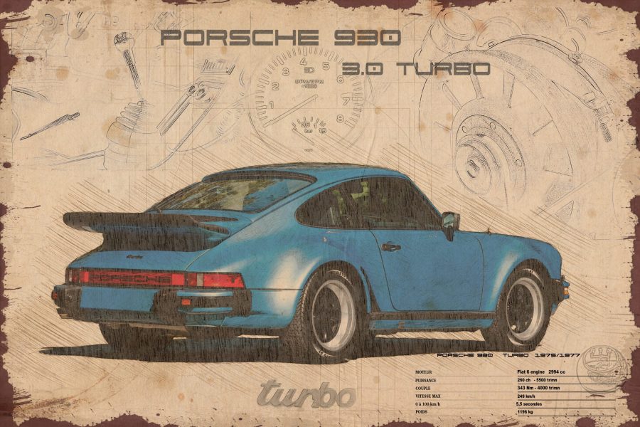 Plaque métal de garage Porsche 930 3.0 Turbo de 30X45 cm