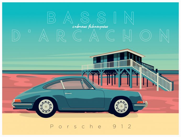 Plaque métal Porsche Cabane Tchanquée Bassin Arcachon