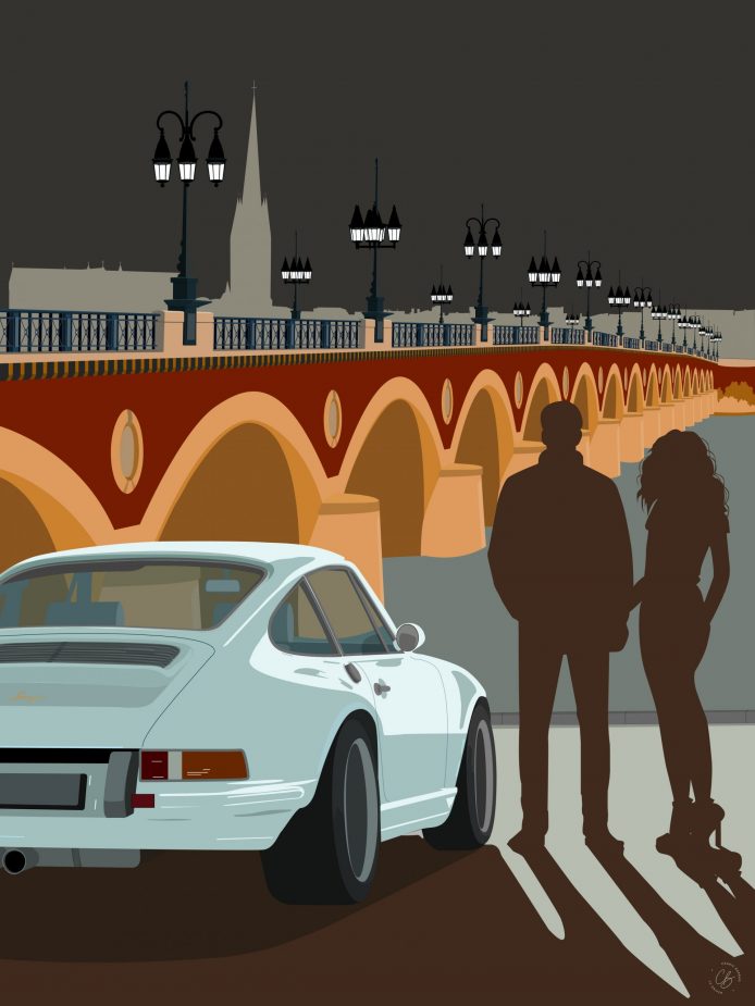 Affiche Porsche bordeaux Pont de Pierre affiche-automobile-Porsche-Pont de Pierre-Bordeaux