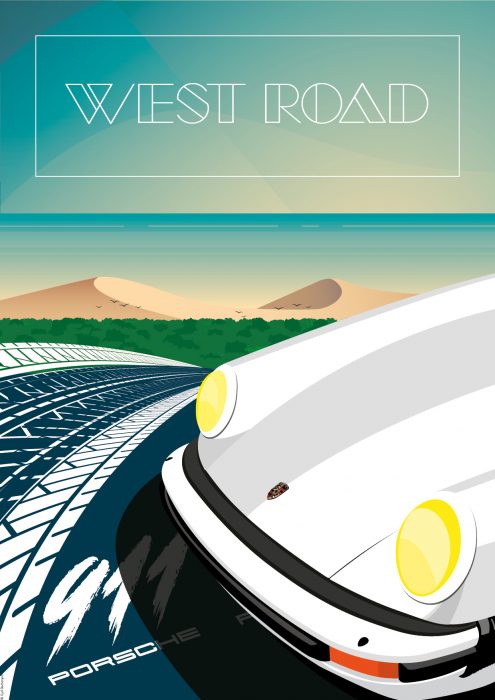 Affiche Poster West Road Porsche 911 affiche Poster déco automobile Porsche 911