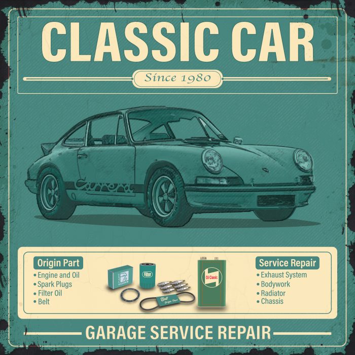 plaque classic car 30x30cm Plaque-vintage-garage-classic-car