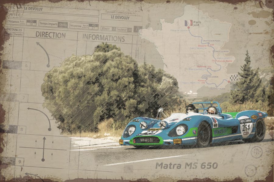 Optez pour une plaque métal vintage Matra MS 650. Fabrication made in France