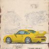 plaque porsche 993 jaune carrera rs clubsport 30x40cm