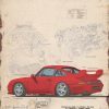 plaque porsche 993 rouge carrera rs clubsport 30x40cm