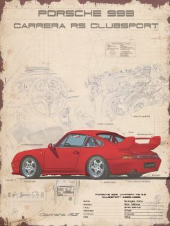 Alternative view of Plaque Métal Vintage Porsche 993 3.8  Carrera RS Clubsport