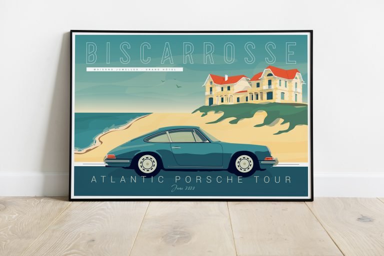 Affiche Automobile "Atlantic Porsche Tour Biscarrosse" Le Driver