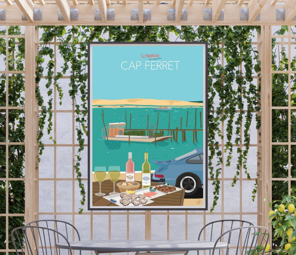 Affiche Porsche classic le Mimbeau Cap Ferret affiche le Mimbeau Cap-ferret