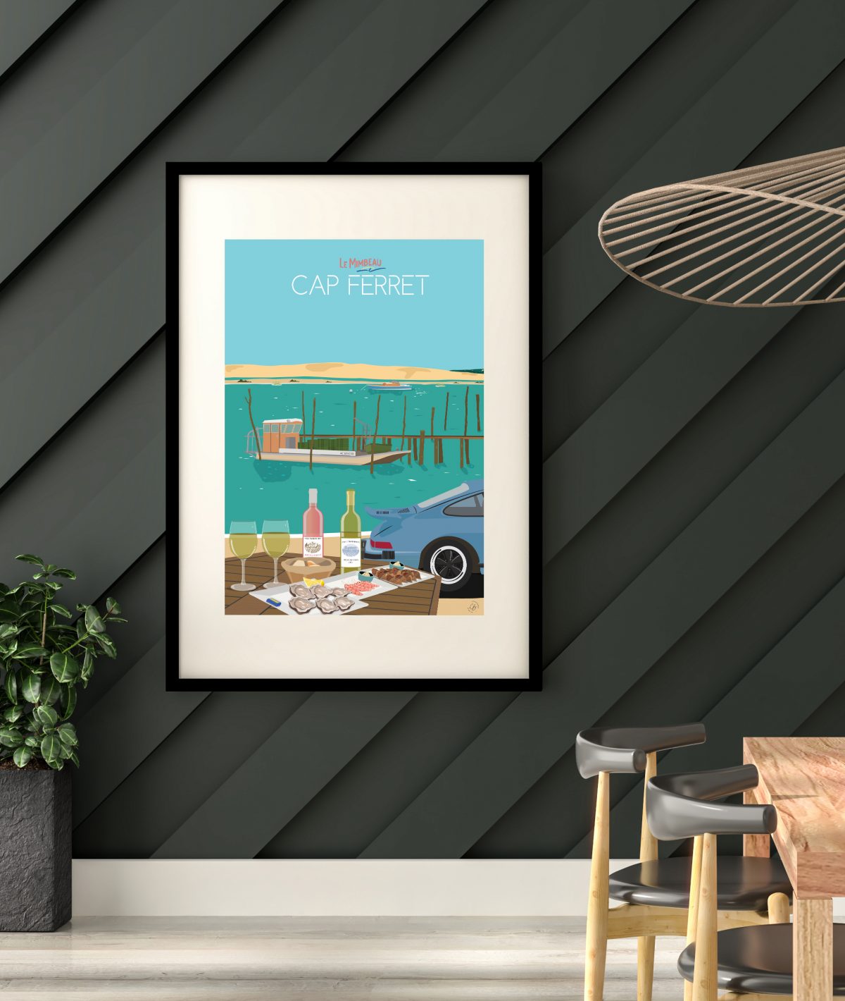 Cadre et illustration Cap-Ferret Le Mimbeau Affiche Cap-Ferret le Mimbeau